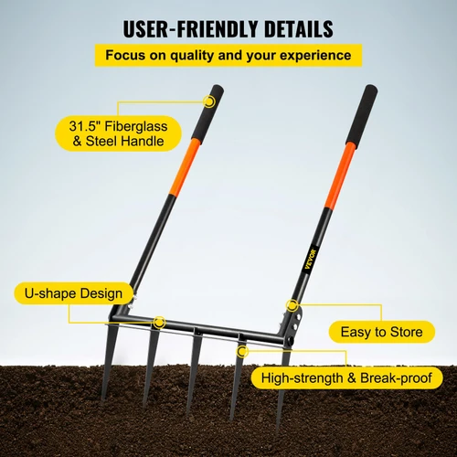 Broad Fork Tool, 5 Tines 20 in Wide, Garden Tool with Fiberglass Handle for Gardening and Cultivating, Aerate Clay Soil for Farm (100-16649)
