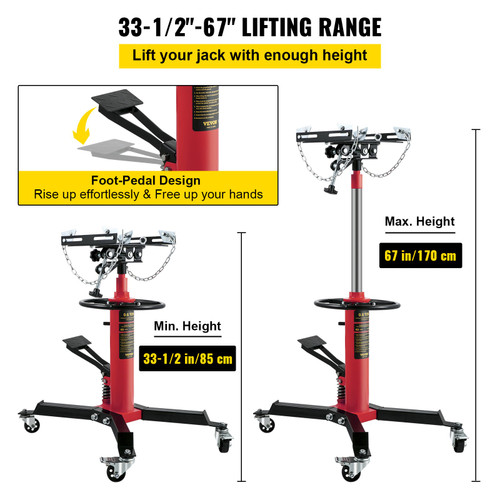 Transmission Jack,3/5 Ton/1322 lbs Capacity Hydraulic Telescopic Transmission Jack, 2-Stage Floor Jack Stand with Foot Pedal, 360Ã‚Â° Swivel Wheel,