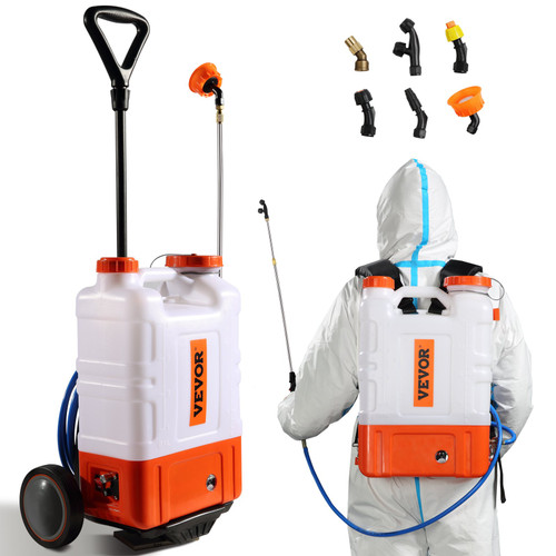 Battery Powered Backpack Sprayer with Cart, 0-94 PSI Adjustable Pressure, 4 Gallon Tank on Wheels, with 8 Nozzles and 2 Wands, 12V 7.2Ah Battery, Wide Mouth Lid for Weeding, Spraying, Cleaning