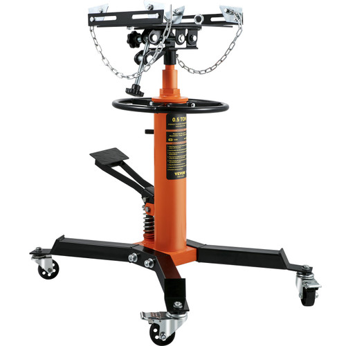 Transmission Jack,1/2Ton/1100lbs Capacity Hydraulic Telescopic Transmission Jack, 2-Stage Floor Jack Stand with Foot Pedal, 360° Swivel Wheel, Garage/ Shop Lift Hoist, Orange