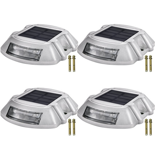 Driveway Lights 4-Pack Solar Driveway Lights Bright White with Screw Solar Deck Lights Outdoor Waterproof Wireless Dock Lights 6 LEDs for Path Warning Garden Walkway Sidewalk Steps