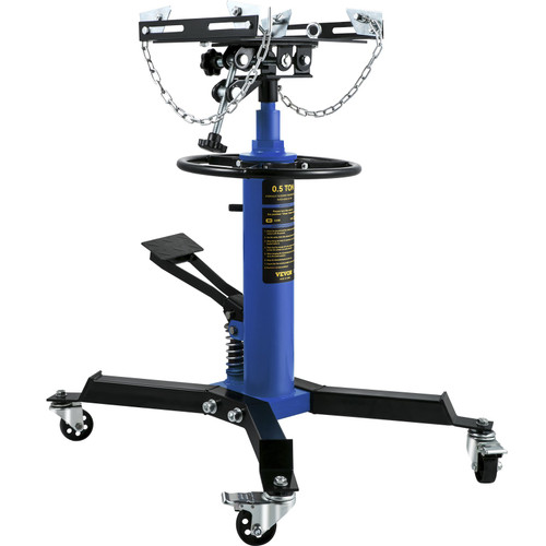 Transmission Jack,1/2Ton/1100lbs Capacity Hydraulic Telescopic Transmission Jack, 2-Stage Floor Jack Stand with Foot Pedal, 360° Swivel Wheel, Garage/Shop Lift Hoist, Blue