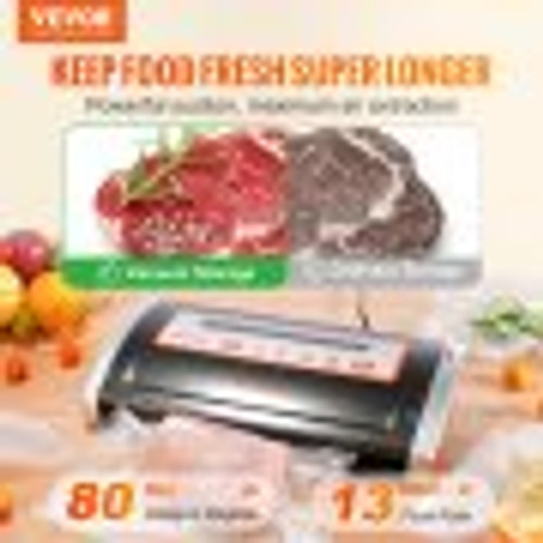 Vacuum Sealer Machine, 80Kpa 130W Powerful, Multifunctional for Dry and Moist Food Storage, Automatic and Manual Air Sealing System with Built-in Cutter, 2 Bag Rolls and an External Hose