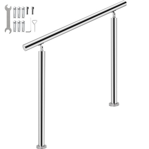 Stainless Steel Handrail 551LBS Load Handrail for Outdoor Steps 32x34" Outdoor Stair Railing Silver Stair Handrail Transitional Range from 0 to 90° Stair Rail Fits 1-2 Steps with Screw Kit