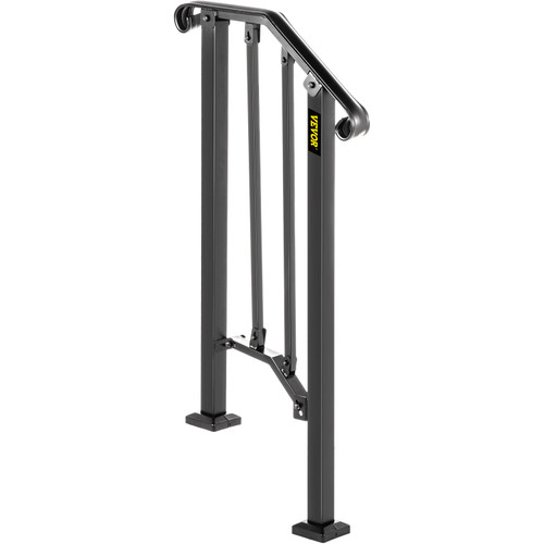 Handrails for Outdoor Steps, Fit 1 or 2 Steps Outdoor Stair Railing, Picket#1 Wrought Iron Handrail, Flexible Porch Railing, Black Transitional Handrails for Concrete Steps or Wooden Stairs