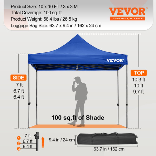 Pop Up Canopy Tent, 10 x 10 FT, Outdoor Patio Gazebo Tent with Removable Sidewalls and Wheeled Bag, UV Resistant Waterproof Instant Gazebo Shelter for Party, Garden, Backyard, Blue