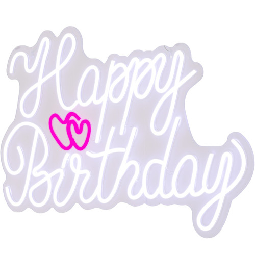 VEVOR Happy Birthday Neon Sign, 28" x 18" LED Neon Lights Signs, Adjustable Brightness with Dimmer Switch and Power Adapter, Reusable for Party, Club, Celebration and Decoration White