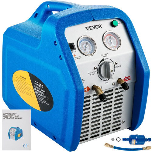 VEVOR Refrigerant Recovery Machine, 110V-120V AC 60Hz 3/4HP, Dual Cylinder Oil-less, Portable Recovery Unit, for Both Liquid and Vapor Refrigerant, Air Condition Blue
