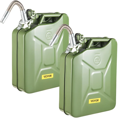 VEVOR Jerry Fuel Can, 5.3 Gallon / 20 L Portable Jerry Gas Can with Flexible Spout System, Rustproof ï¼† Heat-resistant Steel Fuel Tank for Cars Trucks Equipment, 2PCS Green