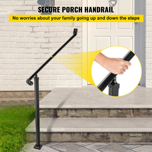 VEVOR Handrails for Outdoor Steps 2-3 Step Railings Wrought Iron Handrail Stair Railings for Steps Black Iron Railings for Steps Wall and Floor Mounted with Installation Kit
