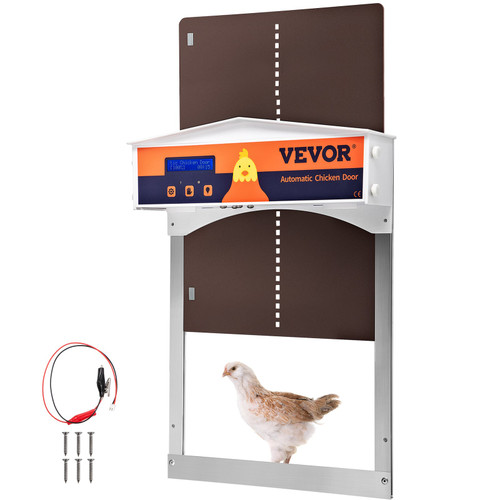 VEVOR Brown Automatic Chicken Coop Door, Auto Close, Gear Lifter Galvanized Poultry Gate with Evening and Morning Delayed Opening Timer & Light Sensor, Battery Powered LCD Screen, for Duck
