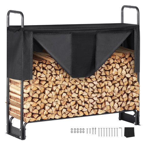 VEVOR 4.3FT Outdoor Firewood Rack with Cover, 52x14.2x46.1 in, Heavy Duty Firewood Holder & 600D Oxford Waterproof Cover for Fireplace, Patio, Indoor/Outdoor Log Storage Rack for 1/4 Cord of Firewood
