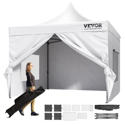 VEVOR 10x10 FT Pop up Canopy with Removable Sidewalls, Instant Canopies Portable Gazebo & Wheeled Bag, UV Resistant Waterproof, Enclosed Canopy Tent for Outdoor Events, Patio, Backyard, Party, Camping
