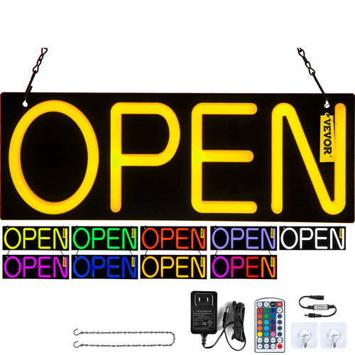 LED Open Sign, 22" x 20" Neon Open Sign for Business, Multiple Flashing and Color Modes Neon Lights Signs with Remote Control and Power Adapter, for Restaurant, Shop, Hotel, Window, Wall