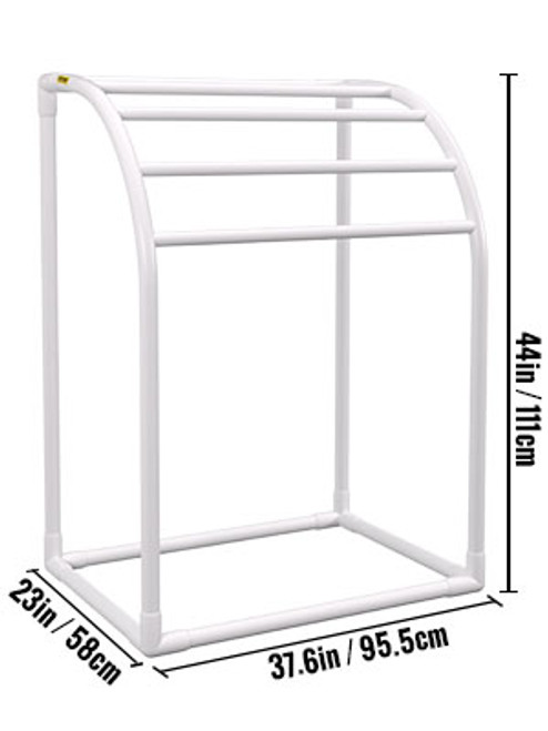 Pool Towel Rack, 5 Bar, Milky, Freestanding Outdoor PVC Curved Poolside Storage Organizer, Include 8 Towel Clips, Mesh Bag, Hook, Also Stores Floats and Paddles, for Beach, Swimming Pool, Home