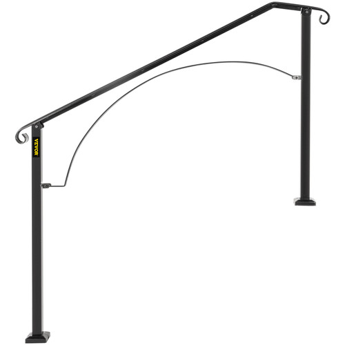 Handrails for Outdoor Steps, Fit 3 or 4 Steps Outdoor Stair Railing, Arch#3 Wrought Iron Handrail, Flexible Porch Railing, Black Transitional Handrails for Concrete Steps or Wooden Stairs