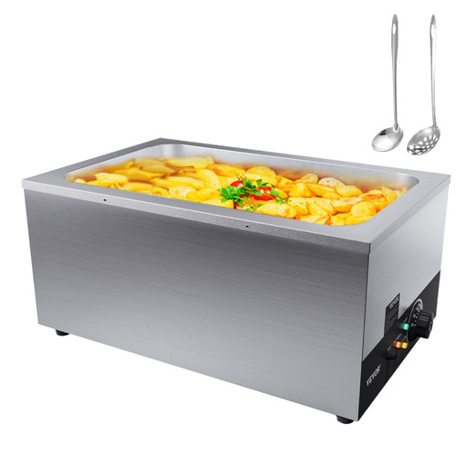Commercial Food Warmer 24QT Bain Marie 1200W Electric Buffet Warmer Soup Warmer Stove Steam Countertop Stainless Steel Container Temperature Control for Parties, Catering and Restaurant, Silver