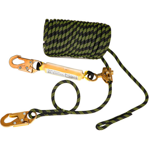 Vertical Lifeline Assembly, 50 ft Fall Protection Rope, Polyester Roofing Rope, CE Compliant Fall Arrest Protection Equipment with Alloy Steel Rope Grab, Two Snap Hooks, Shock Absorber