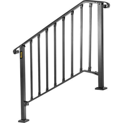 Handrails for Outdoor Steps, Fit 3 or 4 Steps Outdoor Stair Railing, Picket#3 Wrought Iron Handrail, Flexible Porch Railing, Black Transitional Handrails for Concrete Steps or Wooden Stairs