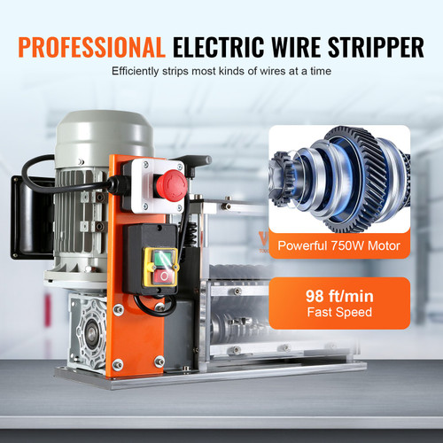 Automatic Wire Stripping Machine, 0.06''-1.26'' Electric Motorized Cable Stripper, 750 W, 98 ft/min Wire Peeler with Visible Stripping Depth Reference, 10 Channels for Scrap Copper Recycling