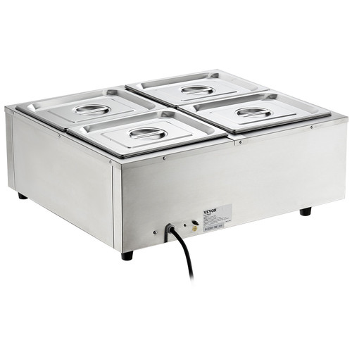 4-Pan Commercial Food Warmer, 4 x 12QT Electric Steam Table, 1200W Professional Countertop Stainless Steel Buffet Bain Marie with 86-185Â°F Temp Control for Catering and Restaurants, Silver