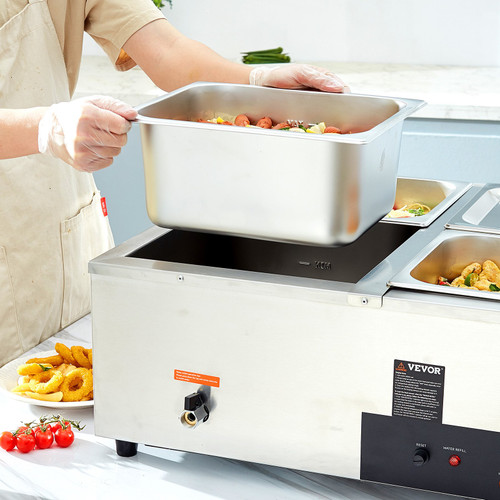 4-Pan Commercial Food Warmer, 4 x 12QT Electric Steam Table, 1200W Professional Countertop Stainless Steel Buffet Bain Marie with 86-185Â°F Temp Control for Catering and Restaurants, Silver