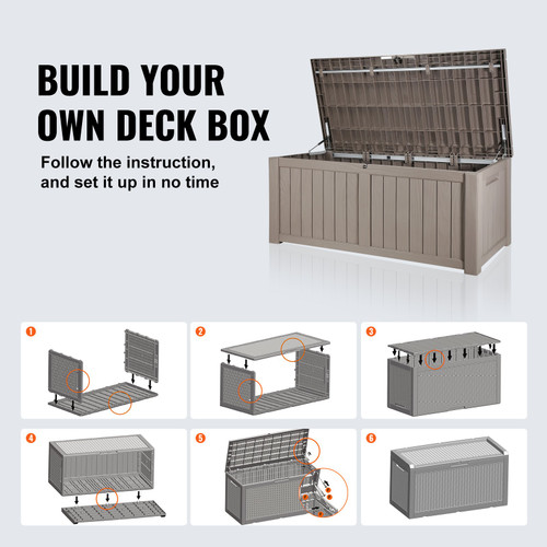 Deck Box, 120 Gallon Outdoor Storage Box, 56.3" x 26.6" x 23.8", Waterproof PP Deckbox with Aluminum Alloy Padlock, for Patio Furniture, Pool Toys, Garden Tools, Outdoor Cushions, Gray