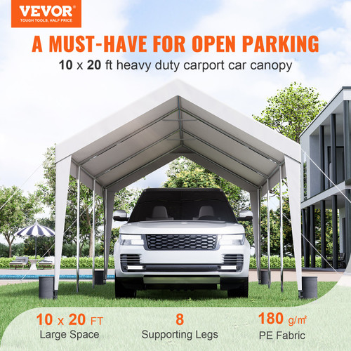 Carport, Heavy Duty 10x20ft Car Canopy, Outdoor Garage Shelter with 8 Reinforced Poles and 4 Weighted Bags, UV Resistant Waterproof Portable Instant Car Garage Tent for Party Garden Boat, White