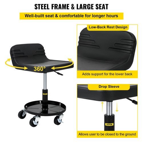 Lyon Adjustable Workbench Stool with Back and Footring - Weight Capacity of 300 lbs - 10 Seat Height Adjustment