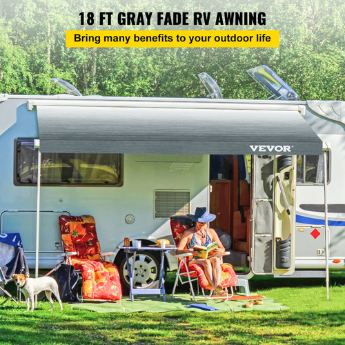 RV Awning, Awning Replacement Fabric 18 FT, Gray Fade RV Awning Replacement, 15oz Vinyl Material Replacement Awning, Sun Shade and Waterproof Camper Fabric Size 17 ft 2 in