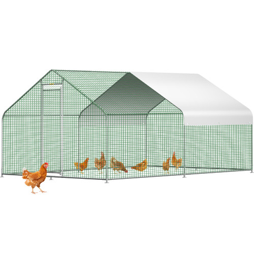 Large Metal Chicken Coop with Run, Walk-in Chicken Runs for Yard with Waterproof Cover, Outdoor Poultry Cage Hen House for Farm Use, 12.8x9.8x6.5 ft Large Area for Duck Coops and Rabbit Runs