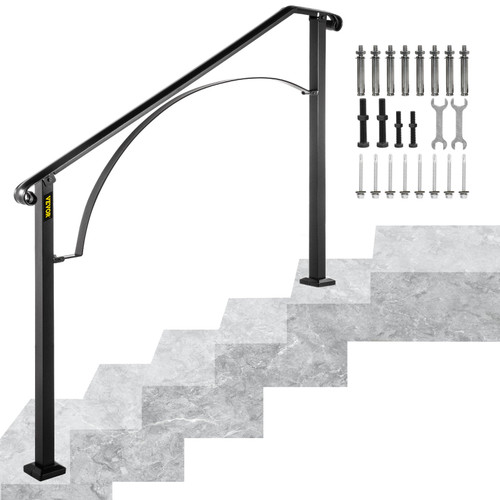 Handrails for Outdoor Steps, Fit 4 or 5 Steps Outdoor Stair Railing, Arch#4 Wrought Iron Handrail, Flexible Porch Railing, Black Transitional Handrails for Concrete Steps or Wooden Stairs