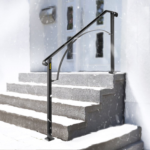 Handrails for Outdoor Steps, Fit 4 or 5 Steps Outdoor Stair Railing, Arch#4 Wrought Iron Handrail, Flexible Porch Railing, Black Transitional Handrails for Concrete Steps or Wooden Stairs