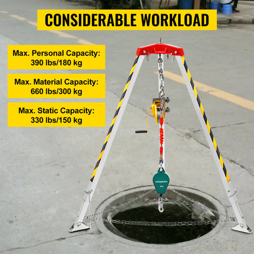 Confined Space Rescue Tripod 1200lbs Winch with 8' Legs Confined Space Kit 98' Cable Rescue Tripod 32.8 Feet Fall Protection for Confined Space Rescue