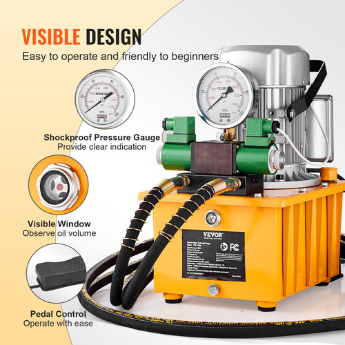 Electric Hydraulic Pump, 10000 PSI 750W 110V 488 in3/8L Capacity, Double Acting Solenoid Valve, Electric Driven Hydraulic Pump Power Pack Unit with Pedal Switch for Punching/Bending/Jack Machine