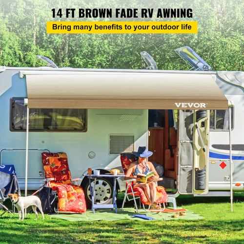 RV Awning 14 ft, Awning Replacement Fabric 13'2" , Brown Fade RV Awning Replacement, 15oz Vinyl Material Replacement Awning, Sun Shade and Waterproof Camper Awning Replacement Fabric