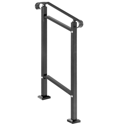 Outdoor Stair Railing, Fit 1 or 2 Steps Wrought Iron Handrail, Adjustable Front Porch Hand Railings, Black Transitional Hand Rail for Concrete Steps or Wooden Stairs with Installation Kit