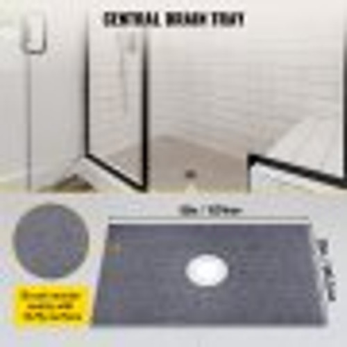 Shower Curb Kit, 38"x60" Watertight Shower Curb Overlay with 4" ABS Central Bonding Flange, 4" Stainless Steel Grate, 2 Cuttable Shower Curb and Trowel, Shower Pan Slope Sticks Fit for Bathroom
