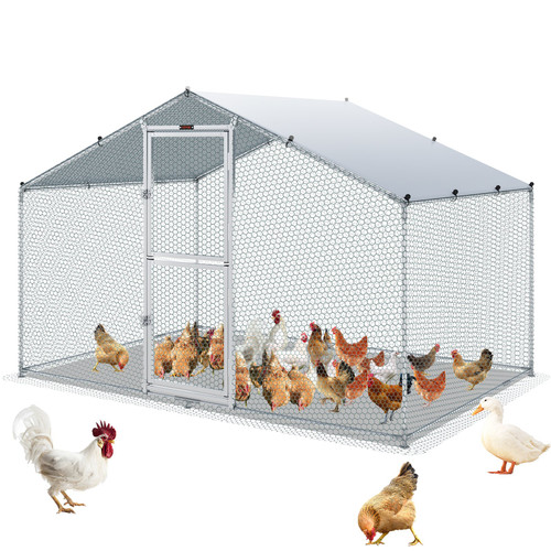 Large Metal Chicken Coop with Run, Walkin Chicken Coop for Yard with Waterproof Cover, 6.6 x 9.8 x 6.6 ft, Peaked Roof Large Poultry Cage for Hen