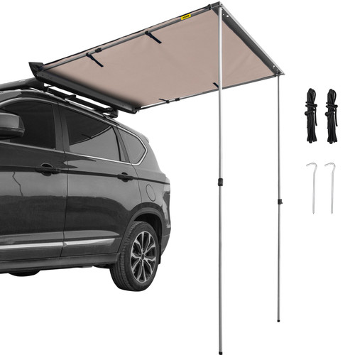 Car Side Awning, 8.2'x6.5', Pull-Out Retractable Vehicle Awning Waterproof UV50+, Telescoping Poles Trailer Sunshade Rooftop Tent w/Carry Bag for Jeep/SUV/Truck/Van Outdoor Camping Travel, Khaki