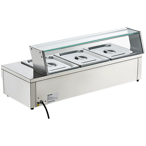 3-Pan Commercial Food Warmer, 3 x 12QT Electric Steam Table with Tempered Glass Cover, 1500W Countertop Stainless Steel Buffet Bain Marie 86-185Â°F Temp Control for Catering, Restaurants, Silver