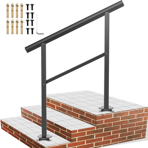 Outdoor Handrail 165LBS Load Handrail Outdoor Stairs Aluminum Stair Handrail 36 x 35" Outdoor Stair Railing Transitional Range from 0 to 30Â° Staircase Handrail Fits 2-3 Steps with Screw Kit
