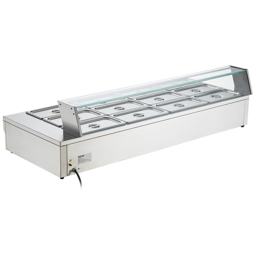 12-Pan Commercial Food Warmer, 12 x 8QT Electric Steam Table with Tempered Glass Cover, 1800W Countertop Stainless Steel Buffet Bain Marie 86-185Â°F Temp Control for Catering, Restaurant, Silver