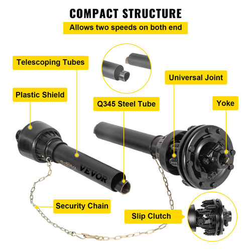 PTO Shaft, 1-3/8 6 Spline Tractor and Implement Ends PTO Driveline Shaft, Series 4 Tractor PTO Shaft, 43-59 Brush Hog PTO Shaft with Slip Clutch Black, for Finish Mower, Rotary Cutter