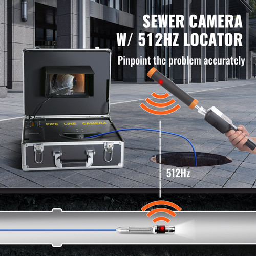 Sewer Camera with 512Hz Locator,100 ft/30 m, 7" Pipeline Inspection Camera with DVR Function, IP68 Camera with 12 Adjustable LEDs, A 16 GB SD Card for Sewer Line, Home, Duct Drain Pipe Plumbing Sewer Camera with 512Hz Locator,100 ft/30 m, 7" Pipeline Inspection Camera with DVR Function, IP68 Camera with 12 Adjustable LEDs, A 16 GB SD Card for Sewer Line, Home, Duct Drain Pipe Plumbing