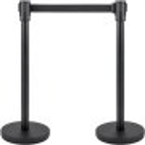 Crowd Control Stanchion, Set of 4 Pieces Stanchion Set, Stanchion Set with 6.6 ft/2 m Black Retractable Belt, Black Crowd Control Barrier w/Concrete and Metal Base - Easy Connect Assembly