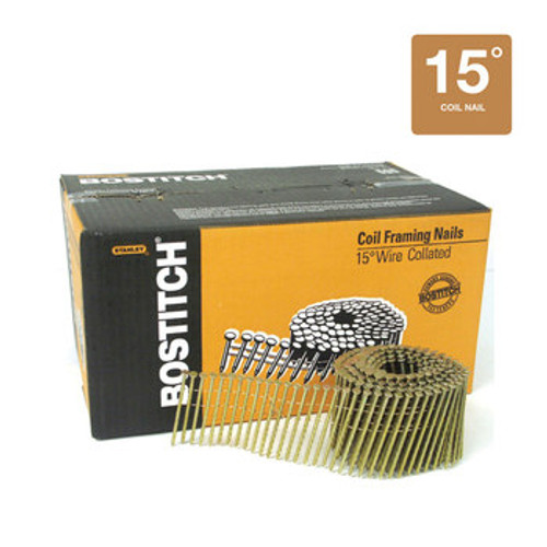 BOSTITCH 15° Coil Framing Nails - 3 in - Steel - Diamond Point