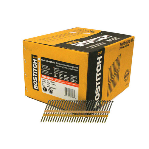 BOSTITCH 21°, 2 3/8" x .113", Ring Shank, Plastic Collated, Stick Framing Nail, Coated