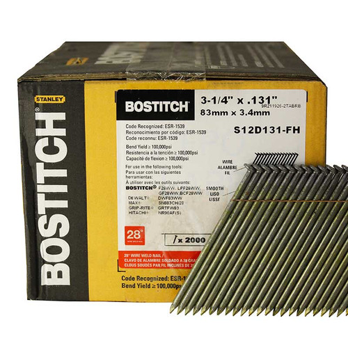 BOSTITCH 3 1/4" x 0.131", Smooth Shank, Wire Weld, Stick Framing Nail
