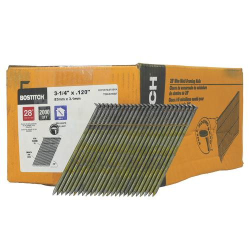 BOSTITCH 3-1/4" x .120 28° Wire Bright Smooth Shank Full Round Head Framing Nails